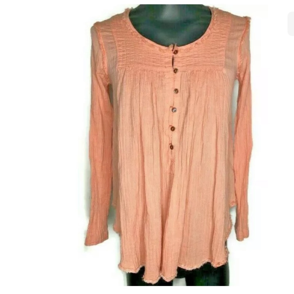 We the Free Free People Gauze Coral Boho Blouse